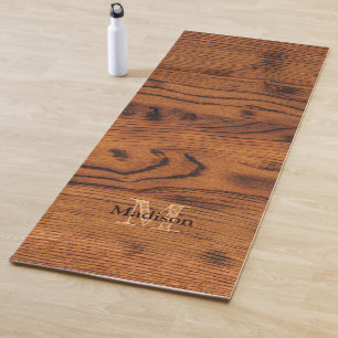 Vintage rustic brown burnt wood Monogram Yoga Mat