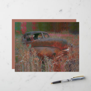 Vintage Rustic Brown Pink Car Old Antique Art