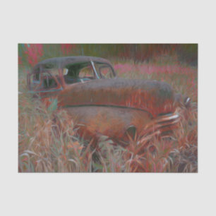 Vintage Rustic Brown Pink Car Old Antique Art Tissue Paper