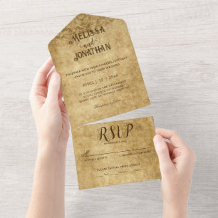 Vintage rustic brown wedding Bride Groom  All In One Invitation