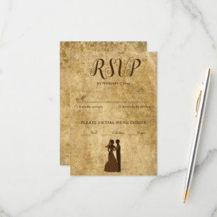 Vintage rustic brown wedding Bride Groom RSVP Card
