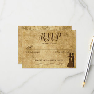 Vintage rustic brown wedding Bride Groom RSVP Card