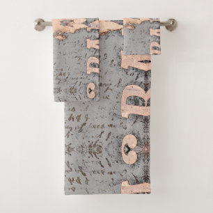 Vintage Rustic Bull Skull Gray Beige Western Bath Towel Set