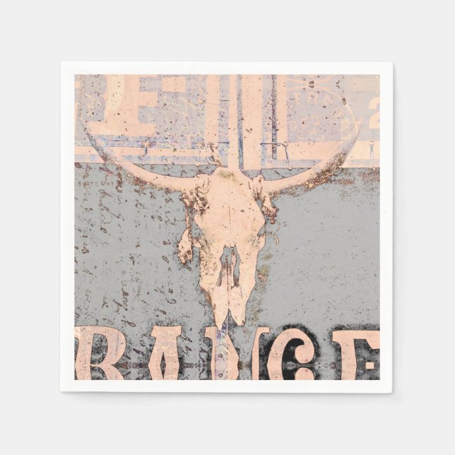 Vintage Rustic Bull Skull Grey Beige Western Napkin (Front)