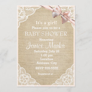 Vintage Rustic Burlap Lace Baby Shower Invitation