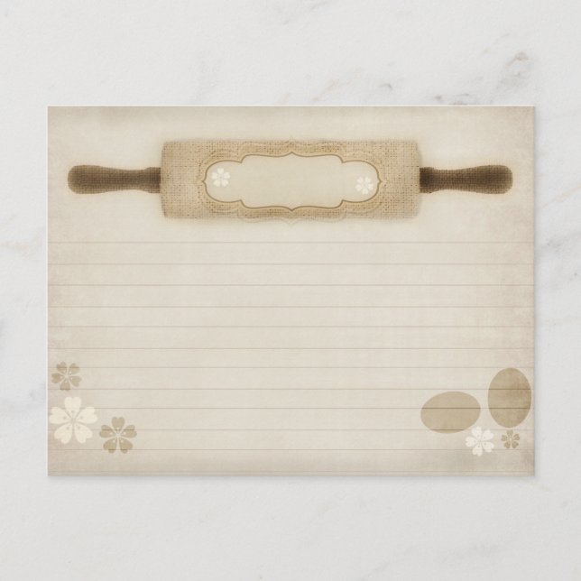 Vintage Rustic Burlap Rolling Pin Recipe Card (Front)