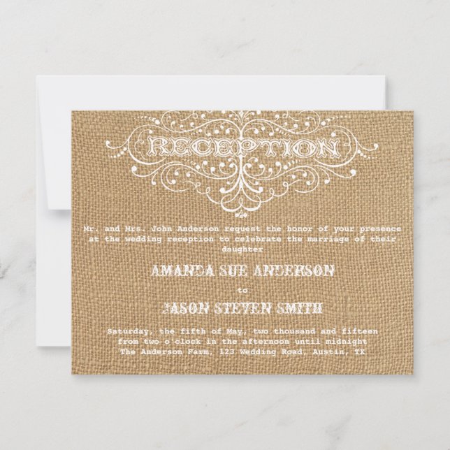 Vintage Rustic Burlap Wedding Reception Invitation (Front)