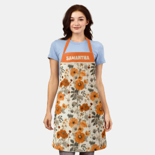 Vintage Rustic Burnt Orange Fall Flowers pattern Apron