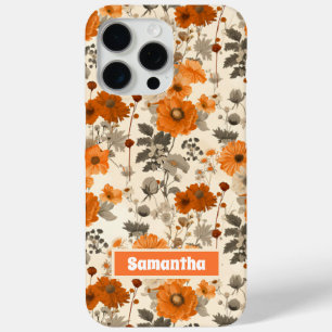 Vintage Rustic Burnt Orange Fall Flowers Pattern iPhone 15 Pro Max Case