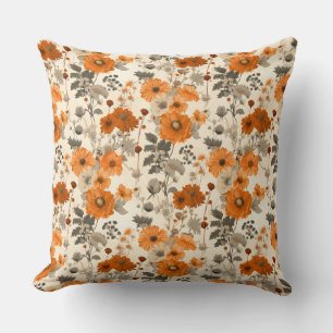Vintage Rustic Burnt Orange Fall Flowers Pattern Cushion