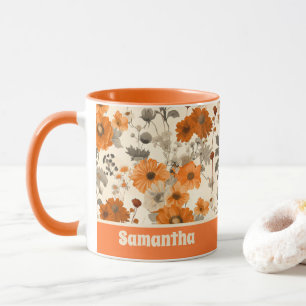 Vintage Rustic Burnt Orange Fall Flowers Pattern Mug