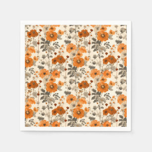 Vintage Rustic Burnt Orange Fall Flowers Pattern Napkin