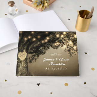 Vintage Rustic Carved Oak Tree Wedding  Guest Book