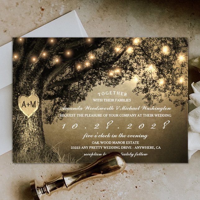 Vintage Rustic Carved Oak Tree Wedding Invitations (Creator Uploaded)