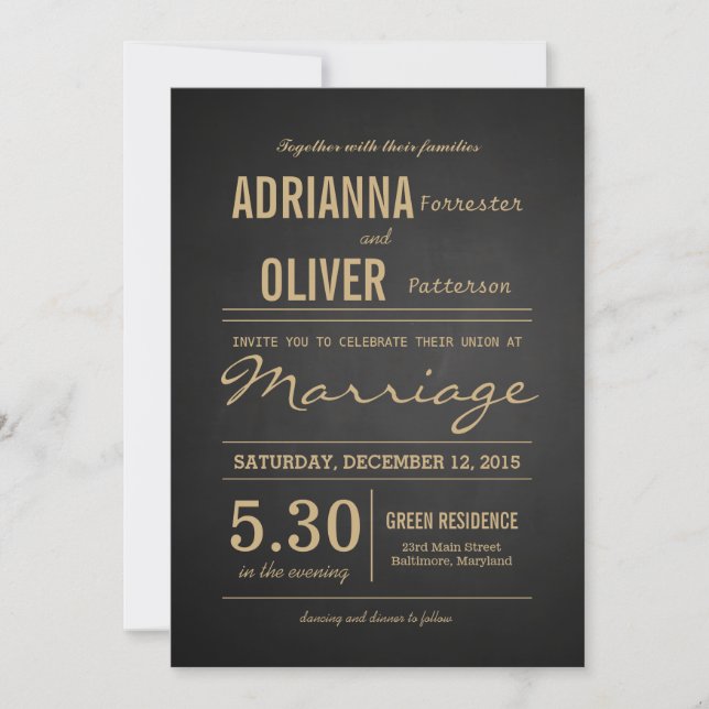 Vintage Rustic Chalkboard Wedding Script Invitation (Front)