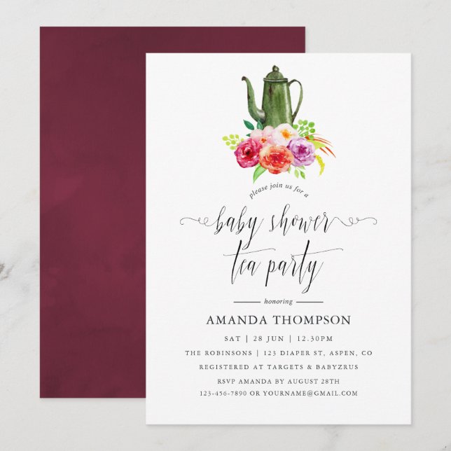 Vintage Rustic Charm Baby Shower Tea Party Invitation (Front/Back)