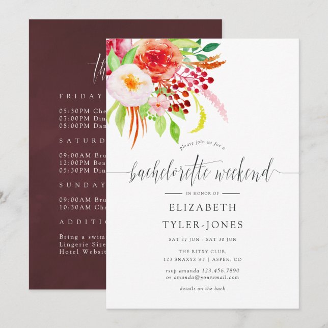 Vintage Rustic Charm Bachelorette Weekend Schedule Invitation (Front/Back)
