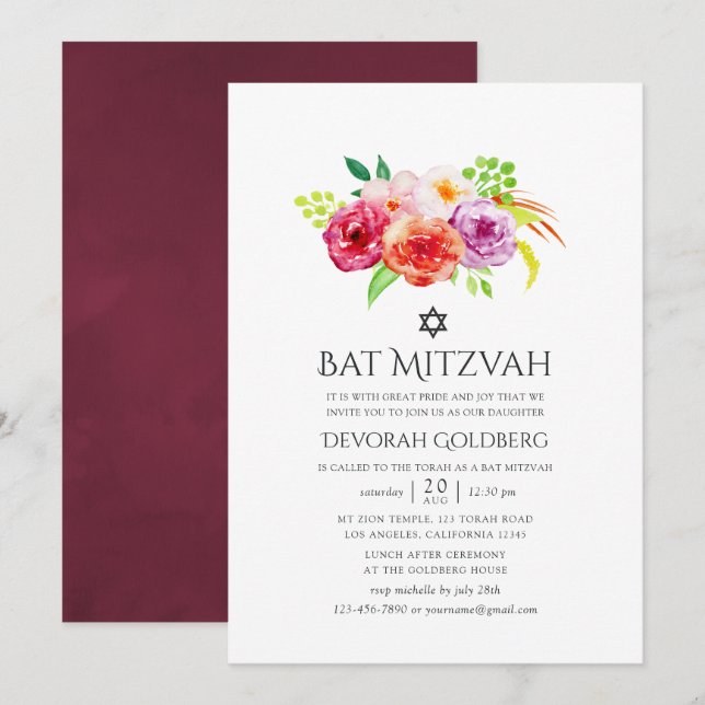 Vintage Rustic Charm Bat Mitzvah Invitation (Front/Back)