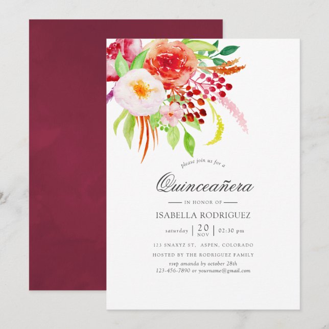 Vintage Rustic Charm Floral Quinceañera Invitation (Front/Back)