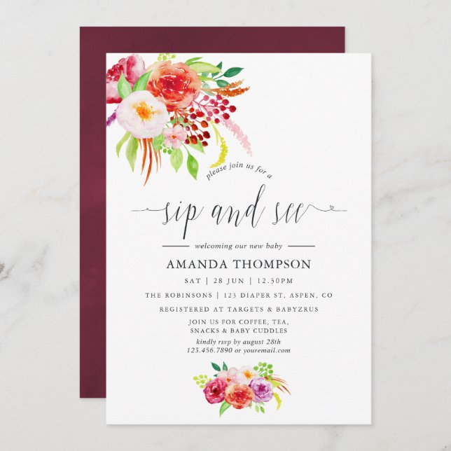 Vintage Rustic Charm Sip and See Invitation (Front/Back)