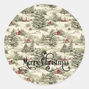 Vintage Rustic Christmas Country Winter Scenery  Classic Round Sticker