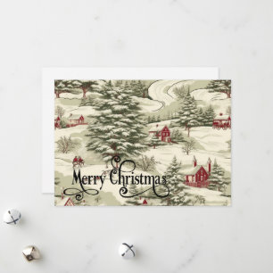 Vintage Rustic Christmas Country Winter Scenery Holiday Card