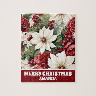 Vintage Rustic Christmas Flowers Leaves Kids Jigsaw Puzzle