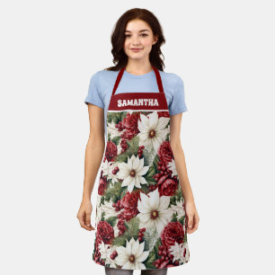 Vintage Rustic Christmas Flowers leaves Pattern Apron
