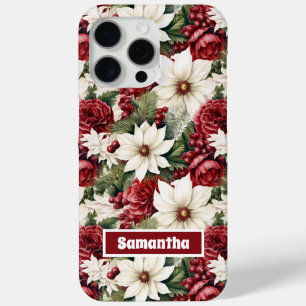 Vintage Rustic Christmas Flowers Leaves Pattern iPhone 15 Pro Max Case