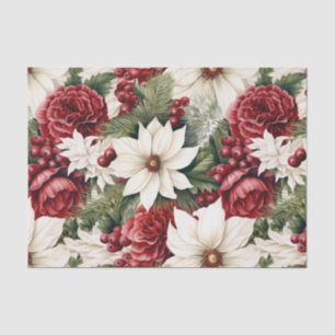 Vintage Rustic Christmas Flowers leaves Pattern Tissue Paper