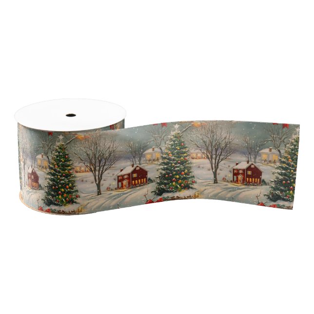 Vintage Rustic Christmas Holiday Grosgrain Ribbon (Spool)