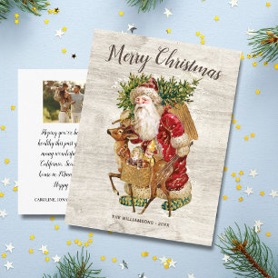 Vintage Rustic Christmas Santa Custom Family Photo Postcard