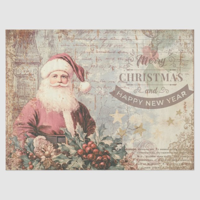 Vintage Rustic Christmas Santa Decoupage Craft Tissue Paper (Front)