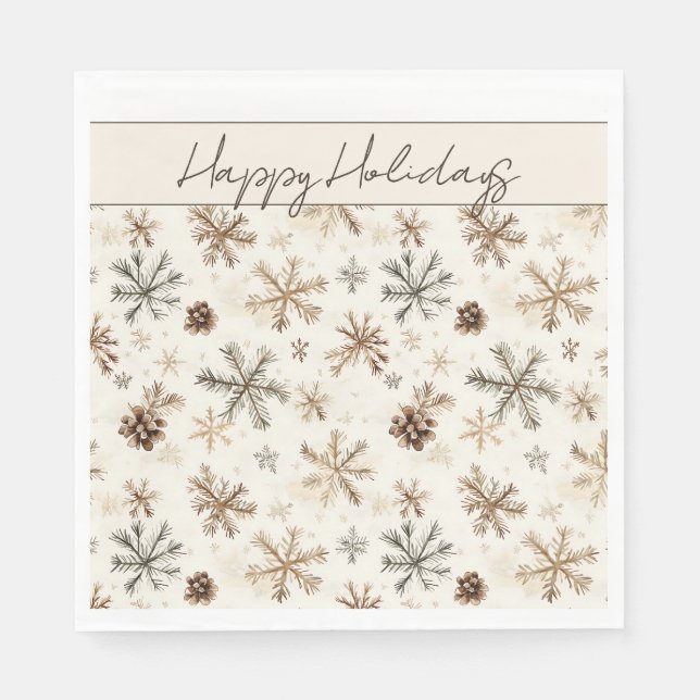 Vintage rustic Christmas snowflakes and pine cones Napkin (Front)