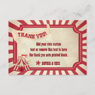 Vintage, Rustic Circus Thank You Cards
