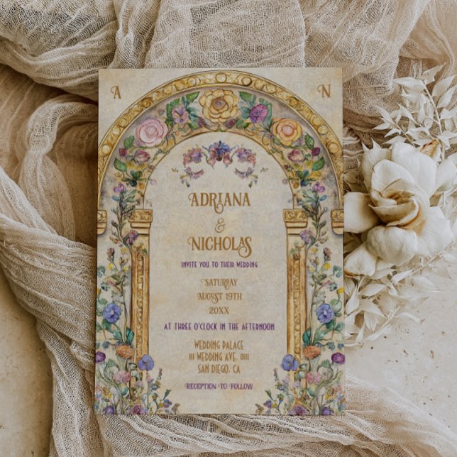 Vintage Rustic Colourful Floral Wedding Invitation (Creator Uploaded)