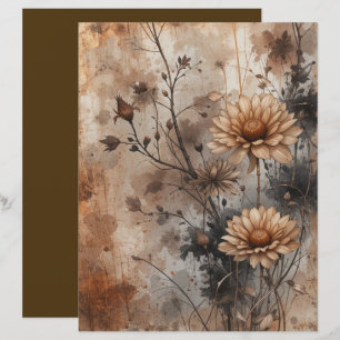 Vintage Rustic Copper Aged Floral Scrapbook Paper