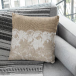 Vintage rustic country beige burlap and white lace cushion<br><div class="desc">Rustic vintage traditional country farmhouse style accent decor pillow on beige faux burlap featuring a beautiful white transparent lace with a floral pattern and border.</div>