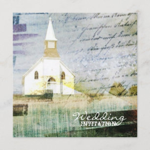 vintage rustic country chapel wedding invitation