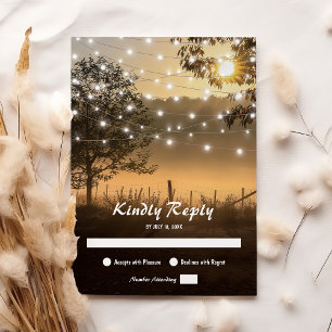 Vintage Rustic Country Lights Wedding RSVP Card