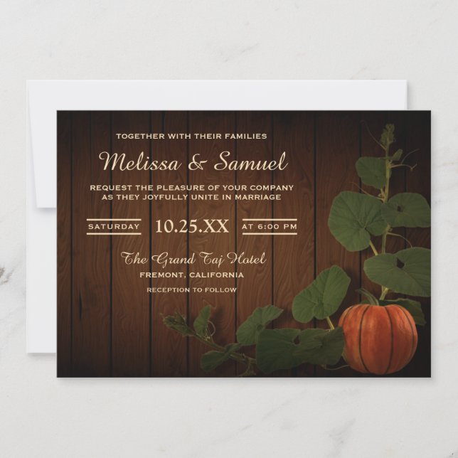 Vintage Rustic Country Pumpkin Wedding Invitation (Front)
