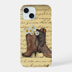 Vintage Rustic Country Western Cowboy Boots iPhone 15 Case