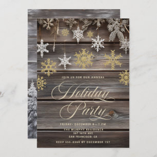 Vintage Rustic Country Wood Holiday Party Invitation