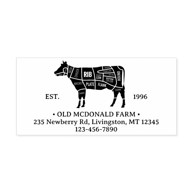 Vintage Rustic Cow Meat Butcher Chart Country Farm Rubber Stamp (Imprint)