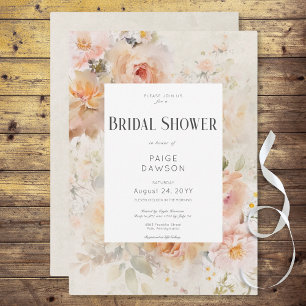 Vintage Rustic Cream Floral Frame Bridal Shower Invitation