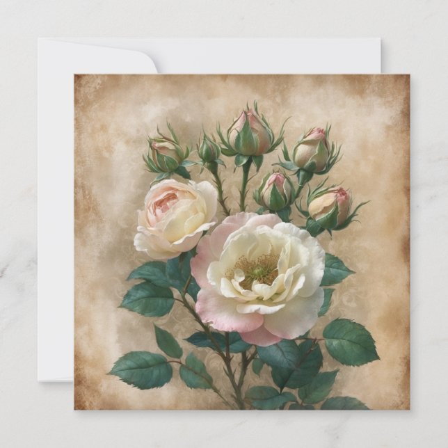 Vintage Rustic Cream with Pink Wild Rose  Card (Front)