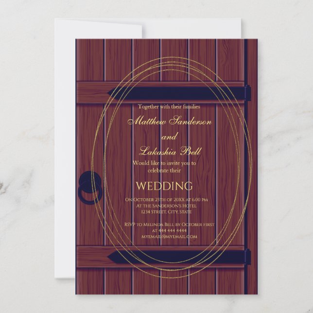Vintage Rustic Dark Barn Door Wedding Invitation (Front)