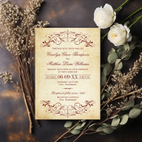 Vintage Rustic Dark Red Flourish Parchment Wedding
