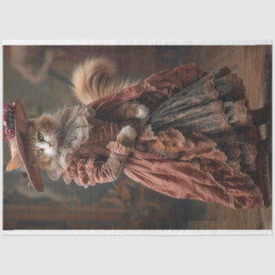 Vintage Rustic Dressed Cat Decoupage  Tissue Paper