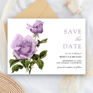 Vintage Rustic Dusty Purple Rose Floral Wedding Save The Date